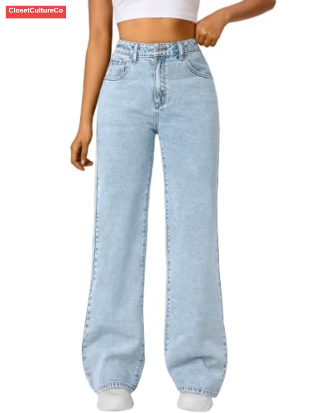 High Waisted Wide Leg Straight Stretch Jeans Baggy Pants